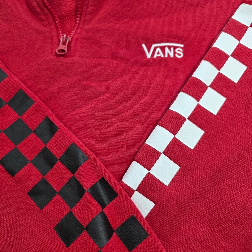 Vans Quarter Zip Sweatshirt Women S Red Checkerboard crop gorpcore Y2K skater - Picture 6 of 10